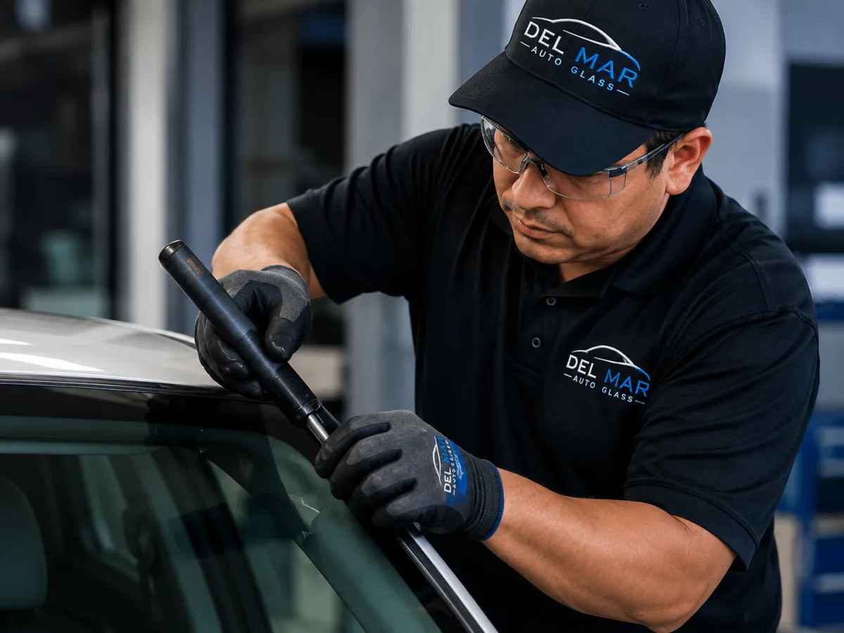 Del Mar Auto Glass technician handling glass repair