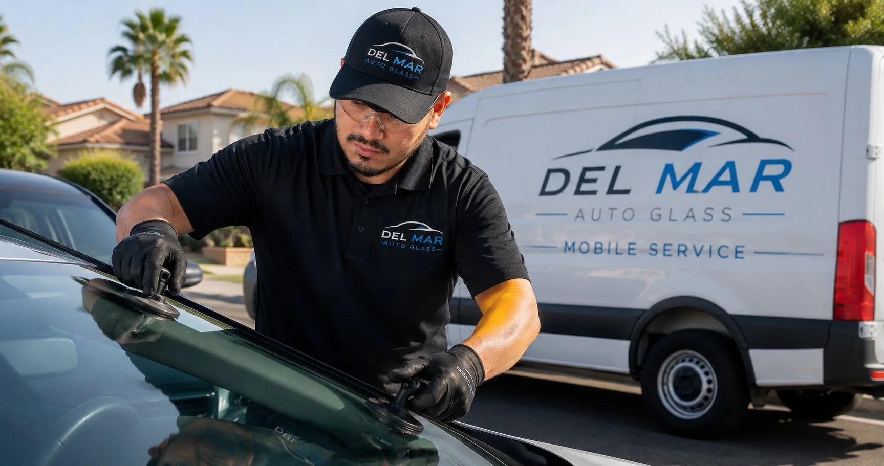 Del Mar Auto Glass technician installing door glass